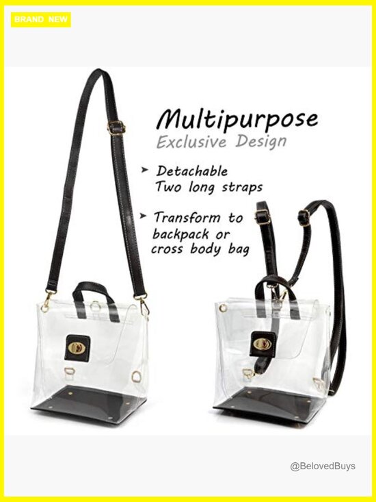 Clear Convertible Backpack Crossbody Stadium Approved PVC Vegan Leather